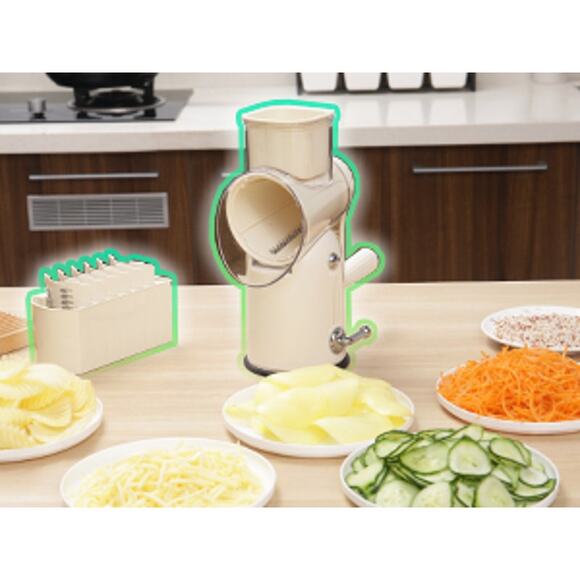 Manual Rotary Cheese Grater 5-in-1 with Suction Base Vegetable Slicer Green - Picture 10 of 16